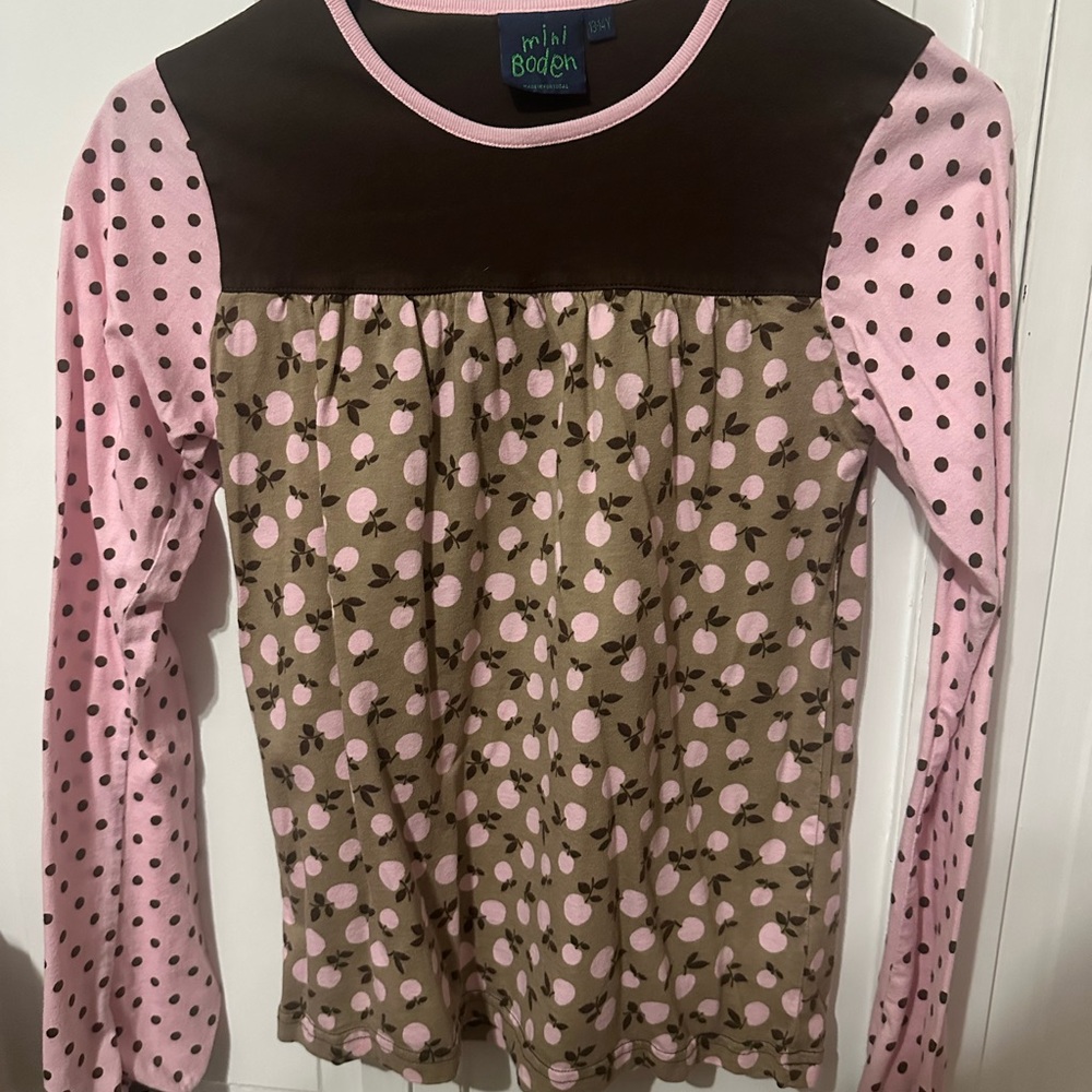 Mini Boden Pink and Brown Patterned Long Sleeve Tee